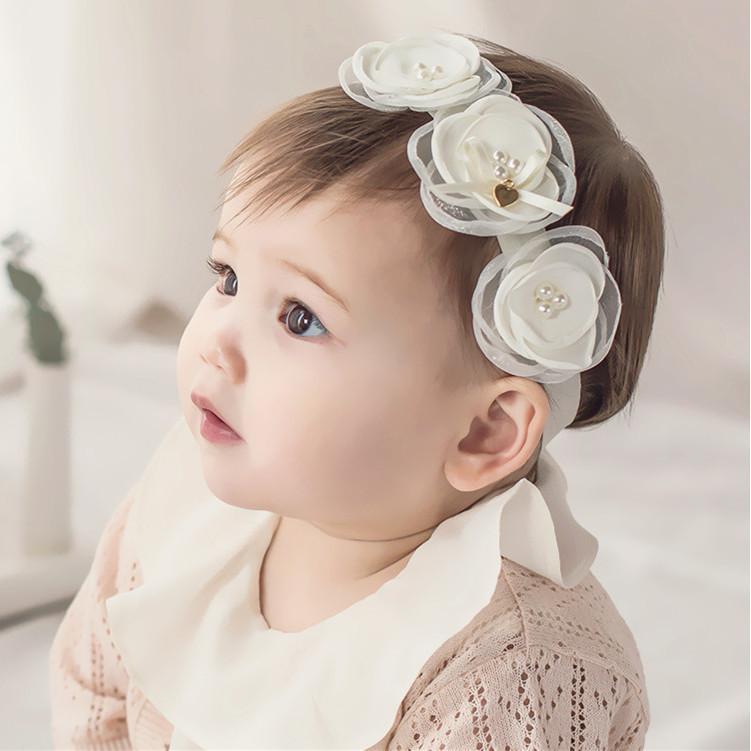 ヘアバンド ベビー 女の子 かわいい 韓国風 花柄 プリンセス 伸縮性 布製 ハンドメイド パール 髪飾り ..