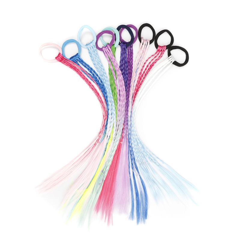 付け毛 ポニーテール ウィッグ キッズ 子供用 女の子 カラフル グラデーションカラー 三つ編み ブレー..