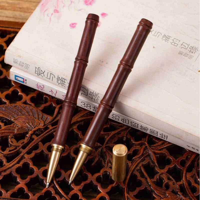 ボールペン 銘木 木製 真鍮製 竹柄デザイン 高級感 クラシック 中国風 アンティーク調 オフィス ビジネ..