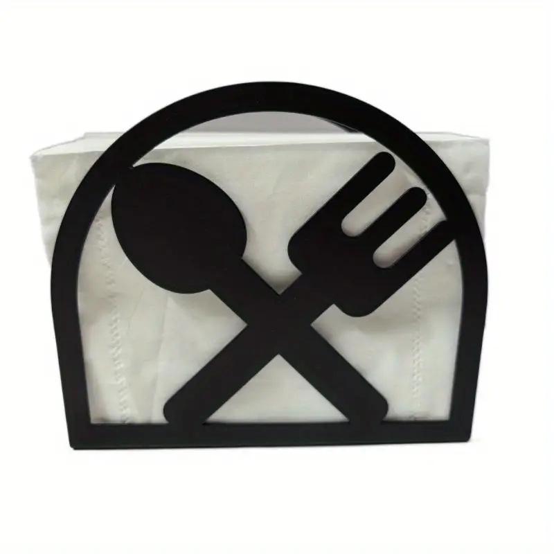 ティッシュケース 卓上 ペーパーナプキンスタンド カトラリー柄 アイアン製 ブラック スクエア型 おし..