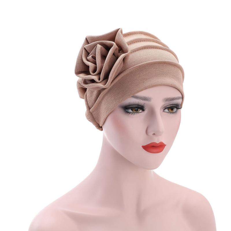 ターバンキャップ レディース 欧米風 単色 サイド花飾り 綿素材 柔らかい ゆったり 就寝用 ナイトキャ..