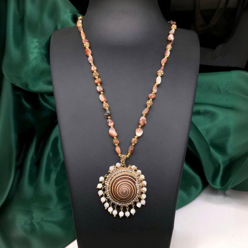 ネックレス レディース 欧米風 個性的 おしゃれ 麦わら帽子モチーフ 天然シェル ジルコニア装飾 幾何学..