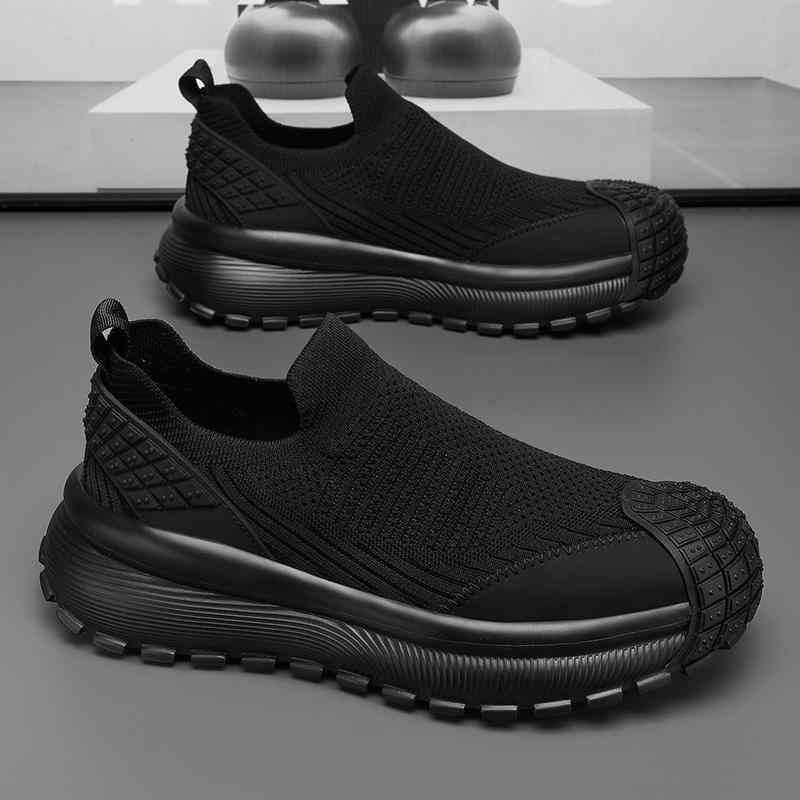 スニーカー メンズ 通気性 軽量 快適 衝撃吸収 厚底 スリッポン ニットアッパー 伸縮性 スポーツカジュ..