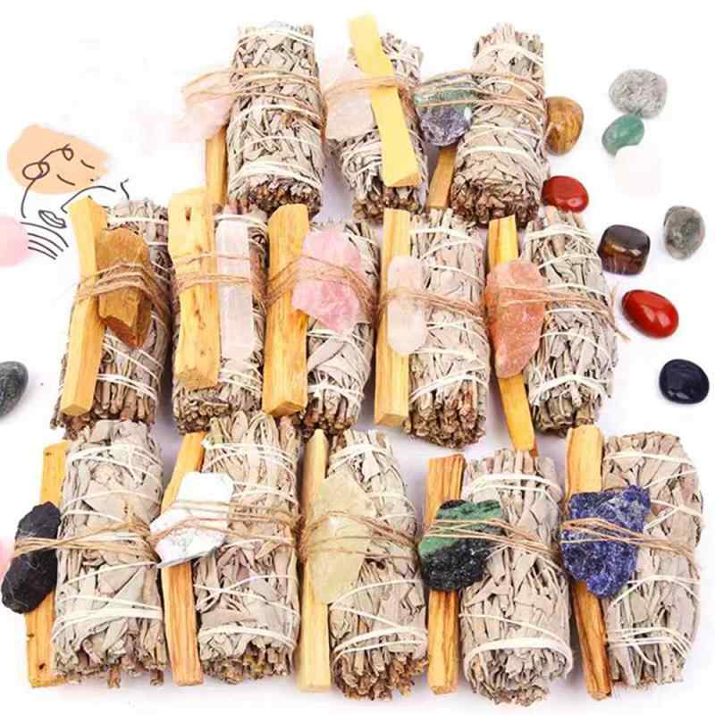 アロマ ディフューザー セット 火を使わない 天然水晶 ホワイトセージ パロサント 石膏スティック ルー..