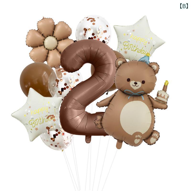 モズラボの風船 キッズ アルミバルーン セット 魔法ケーキ クマ 数字 デイジー キャラクター かわいい 誕生日パーティー バースデーデコレーション フォトプロップス イベント 記念日｜アングル3