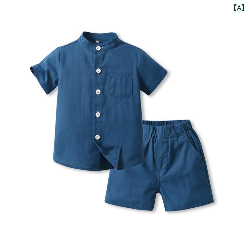 子供服 セットアップ キッズ ベビー 男の子 女の子 春夏 リネンコットンシャツ ハ...