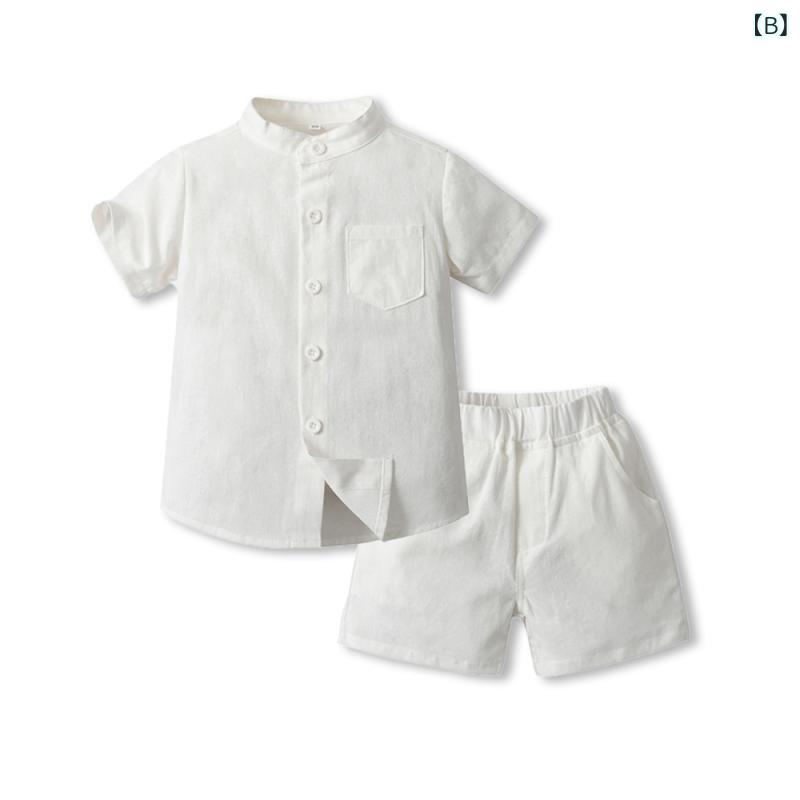子供服 セットアップ キッズ ベビー 男の子 女の子 春夏 リネンコットンシャツ ハ...