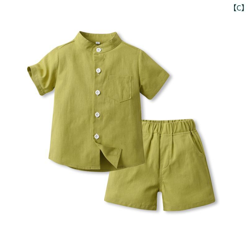 子供服 セットアップ キッズ ベビー 男の子 女の子 春夏 リネンコットンシャツ ハ...