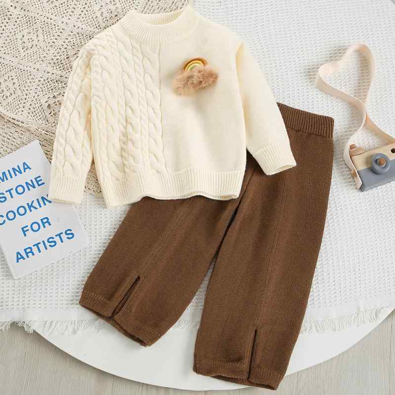 キッズ 女の子 暖か 通学 通園 ニット セーター 上下セット 春秋 韓国風 おしゃれ ケーブル編み 無地 ..