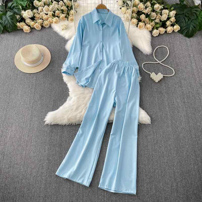 カジュアルセットアップ レディース UVカット 長袖 ゆったり 高級感 エレガント ラインストーン 襟付き シャツ ハイウエスト 着痩せ ストレート ワイドパンツ 通勤 オフィス