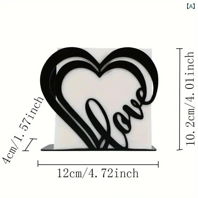 ペーパーホルダー ハート形 アイアン製 卓上 ナプキンスタンド シンプル スタイリッシュ 高級感 ブラック ティッシュケース(x2) [2]