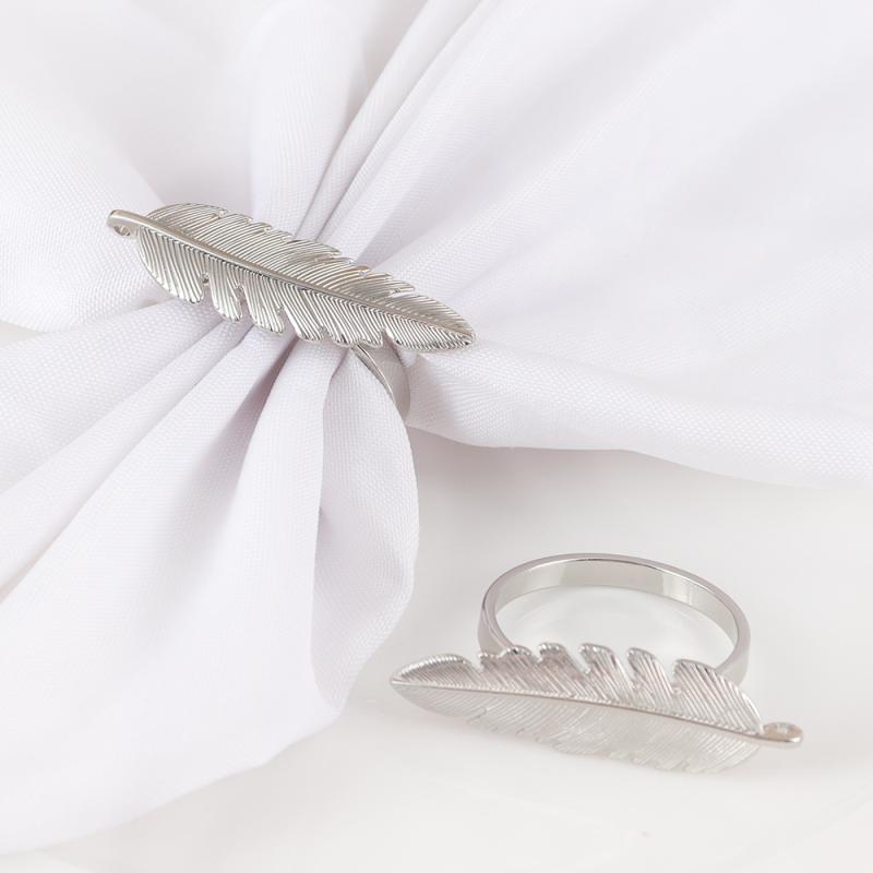 ナプキンリング フェザー リーフ 羽根 葉っぱ クリエイティブデザイン おしゃれ 亜鉛合金製 電気メッキ加工 シルバーカラー 洋風 ホテル用品 レストラン テーブルデコレーション 食卓装飾 パーティー イベント(x6)