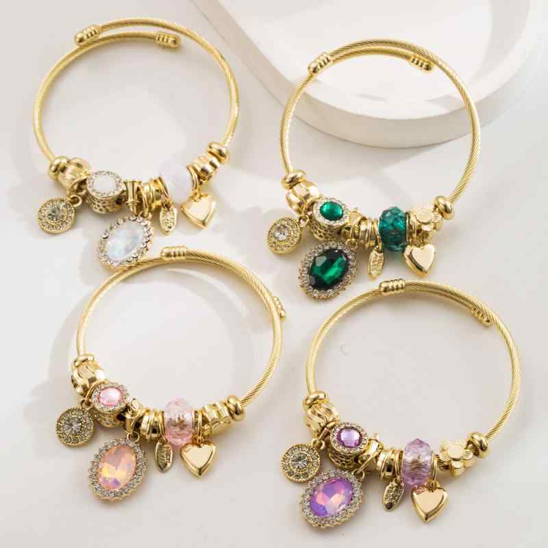 ブレスレット 男女兼用 ステンレス ジルコニア ハートチャーム 丸型 サイズ調整可能 ファッション 通勤 オフィス オールシーズン ペア カップル デイリーユース カジュアル