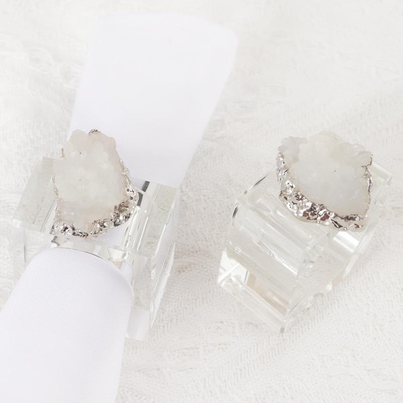 ナプキンリング 立体 樹脂 クリスタルクラスター ホテル 宴会 結婚式 パーティー 披露宴 食卓 テーブルコーディネート 洋風 ホワイト 亜鉛合金 電気メッキ加工(x6)