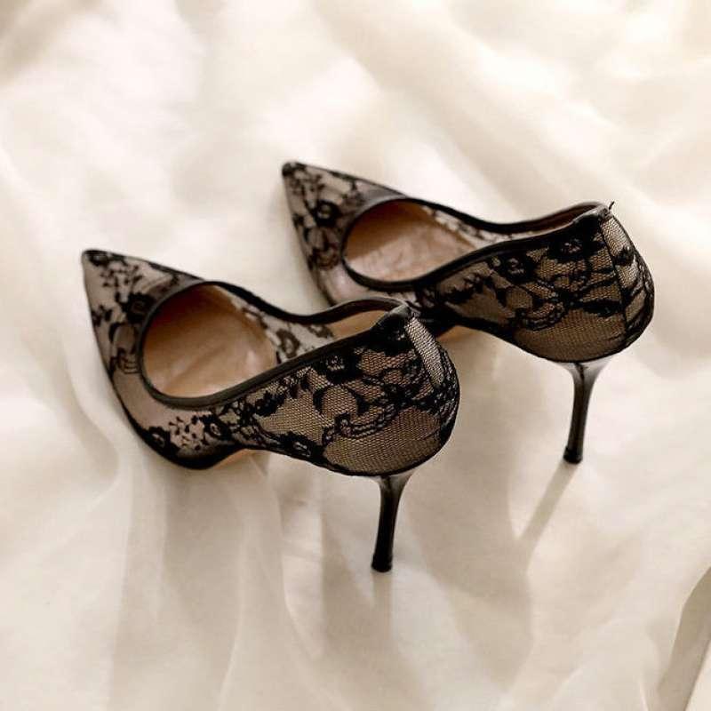 パンプス レディース ポインテッドトゥ ピンヒール メッシュ レース刺繍 通気性 細見え エレガント スリッポン パーティー 結婚式 フォーマル 万能