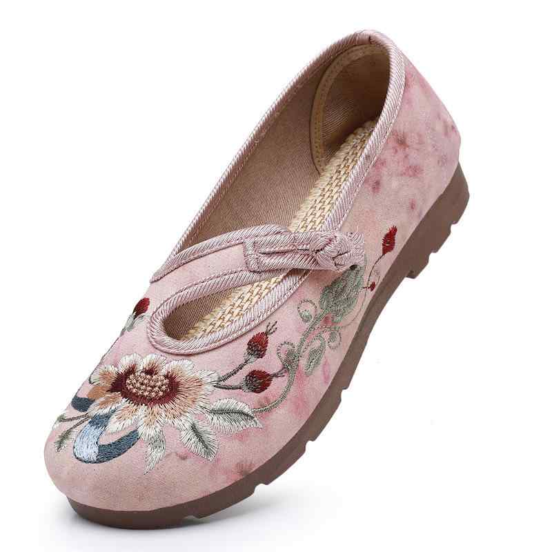 シューズ レディース 軽量 通気性 快適 ソフトソール レトロ中華風 漢服 布靴 刺繍 エスニック 花柄 浅履き スリッポン ラウンドトゥ フラットヒール ママシューズ 普段使い