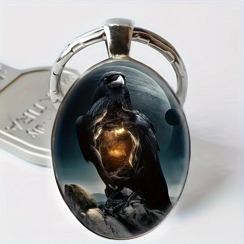 キーホルダー メンズ SF カラス アニマル 楕円形 合金製 キーリング レトロ ヴィンテージ風 おしゃれな ファッション小物 誕生日 ギフト プレゼント