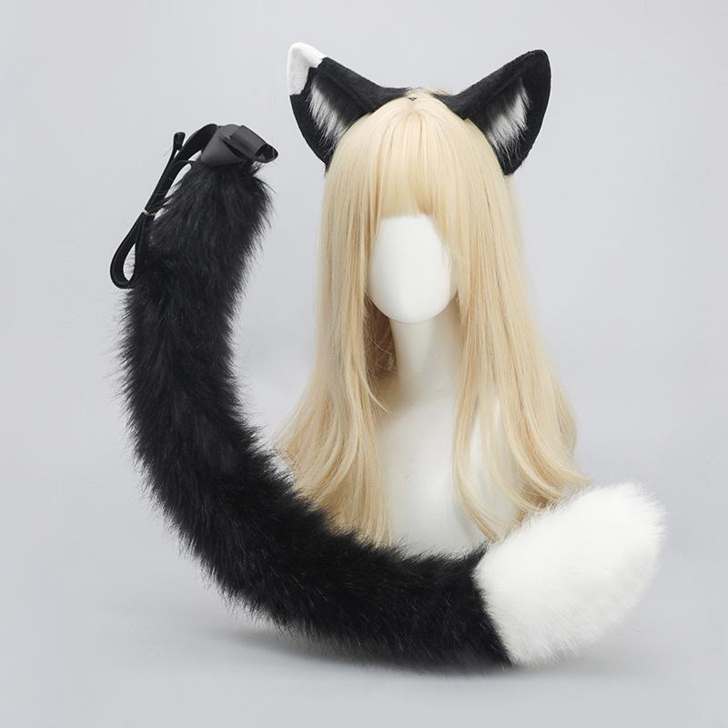 コスプレ小物 リアル 猫耳 ねこみみ 猫しっぽ ねこしっぽ セット フェイクファー カチューシャ 乳牛柄 黒 大人用 仮装 イベント パーティー ハロウィン アニマル 撮影
