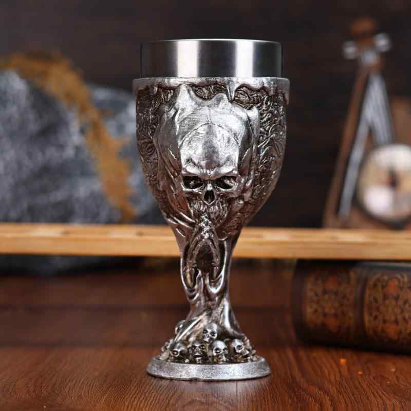 ゴブレット 樹脂 ステンレス製 3Dスカル ドクロ 個性的 装飾 バーグラス 軽奢レトロ調 高級感 ヴィンテージ風 アンティーク調