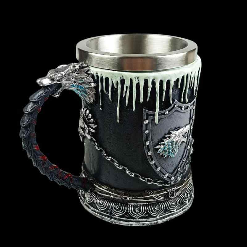 ビアグラス ゲーム オブ スローンズ 3D立体彫刻 ステンレス製 約500ml 大容量 バー用 おしゃれなレトロ..