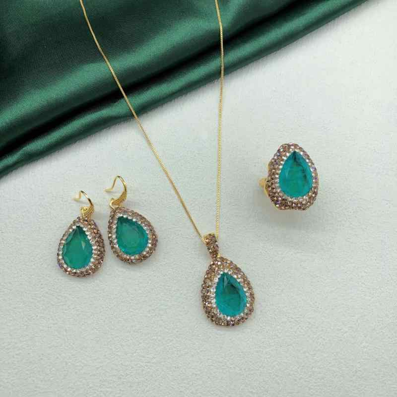 アクセサリーセット レディース 水滴型 パライバ ジルコニア フルパヴェ ネックレス ペンダント ピアス..