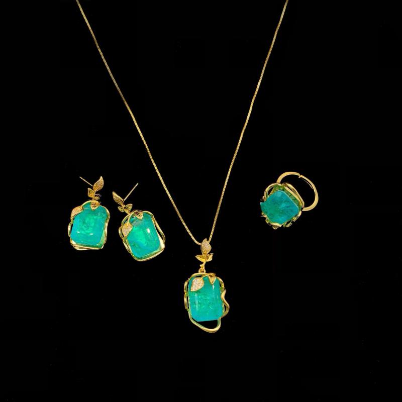 アクセサリーセット レディース パライバ ジルコニア ターコイズブルー スクエア ネックレス 指輪 ピア..