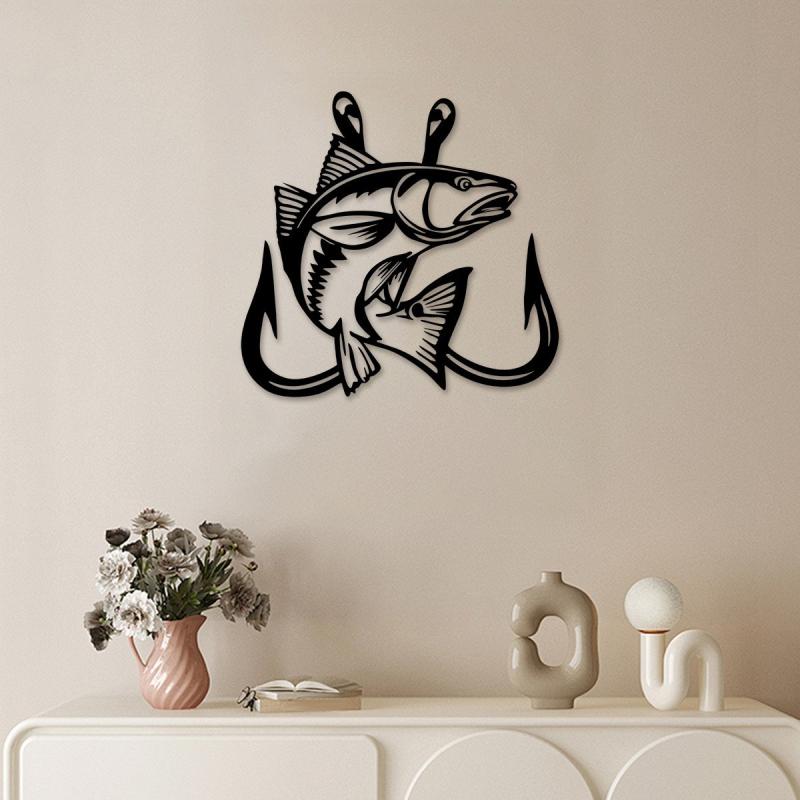 ウォールデコ 釣り フィッシング アイアン 壁飾り メタルアートパネル 書斎 リビング カフェ 寝室 幾何..