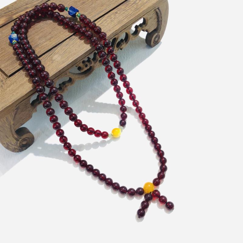 数珠 男女兼用 イスラム教徒 祈祷用 108玉 手作り ハンドメイド ワインレッド 血珀 琥珀 パワーストー..