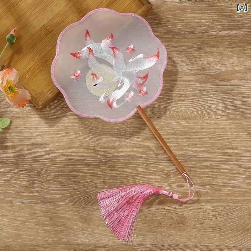 うちわ キッズ 子供用 蘇州刺繍 刺繡 絹製 竹製 和風 レトロ 中国風 漢服 チャイナドレス 時代衣装 コ..