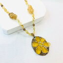 ネックレス レディース 黄水晶 埋め込み ひまわりモチーフ 巻き付けデザイン ロングペンダント おしゃれ エレガント 上品 オフィス カジュアル 通勤 普段使い 秋冬