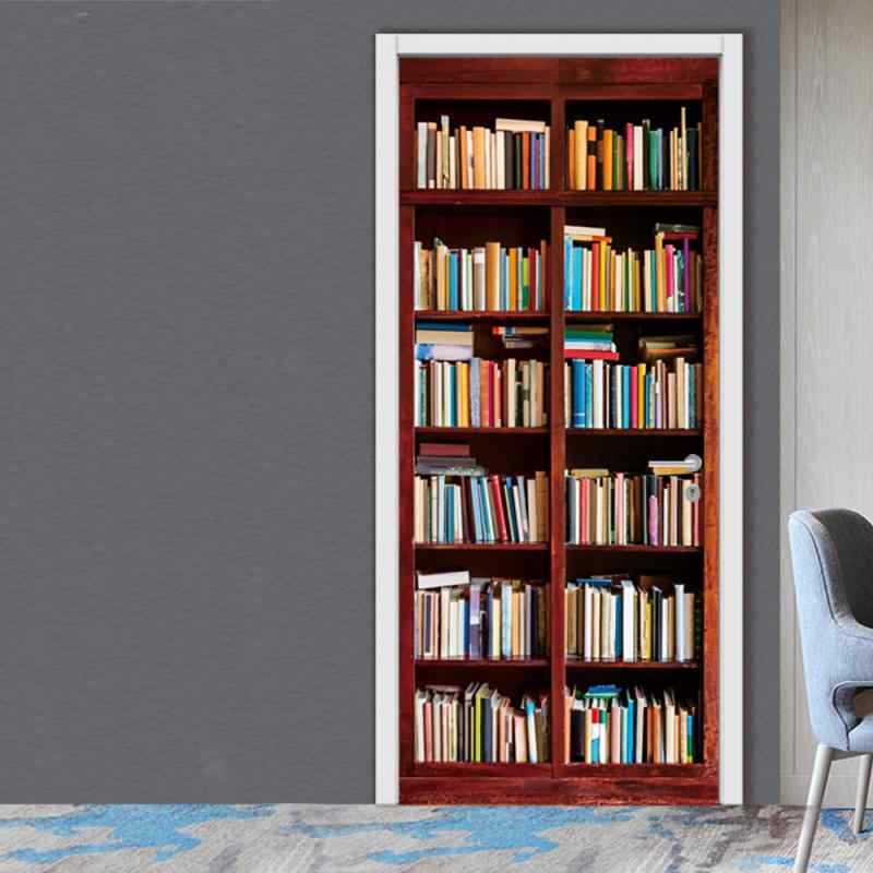 ウォールステッカー 防水 おしゃれ レトロ アンティーク調 本棚 書棚 ワインラック風 木目調 リアル ドア用 扉 窓 ショーウィンドウ 壁紙 シール シート リフォーム DIY 模様替え PVC素材