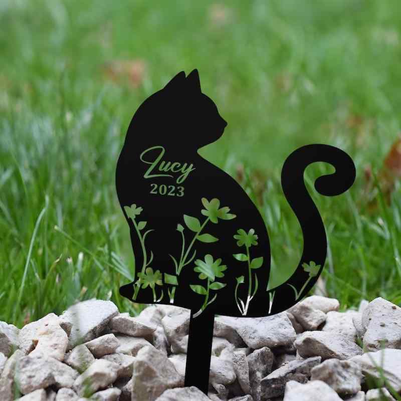 記念碑 ペット 猫 ねこ 用 金属製 アイアン レーザーカット 墓標 プレート 墓石 屋外 庭 ガーデン 供養 追悼 メモリアル グッズ ホワイト ブラック ゴールド カラー