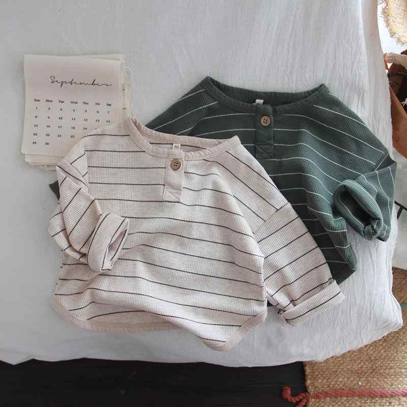 Tシャツ 男の子 ベビー キッズ 吸湿速乾 柔らか 綿混 長袖 ボーダー柄 丸首 クルーネック レトロ 韓国..