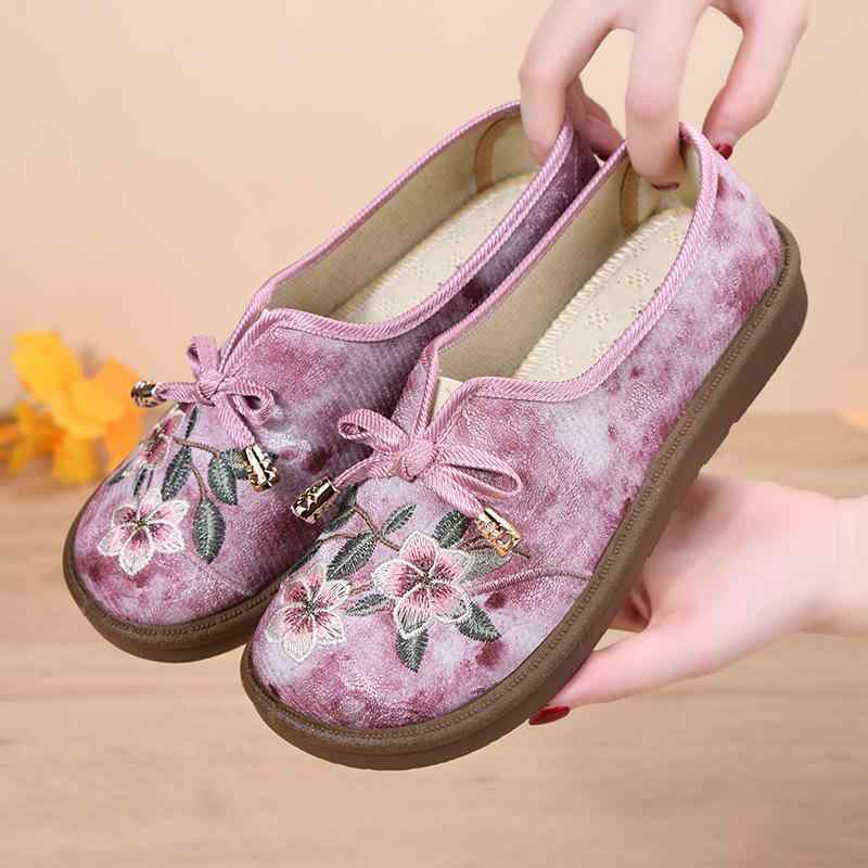 布靴 レディース 快適 通気性 ソフトソール 刺繍 民族風 レトロ スリッポン フラットシューズ ママシューズ コットン ラウンドトゥ ローヒール 普段使い 春夏秋