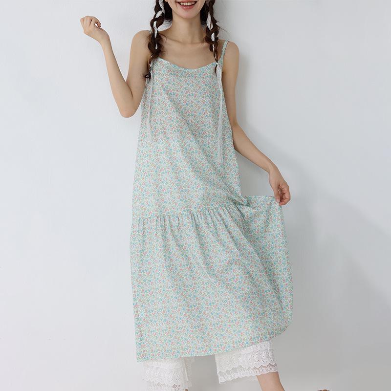 ワンピース レディース 春夏 さわやか 甘め 森ガール風 小花柄 キャミソール ポケット付き ゆったり リラックス 綿麻 コットンリネン ..