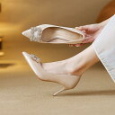 パンプス レディース 疲れにくい 結婚式 披露宴 ウェディング ブライダル フォーマル サテン ポインテッドトゥ 細ヒール スティレットヒール スクエアビジュー...