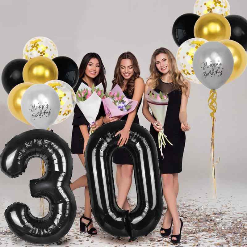 バルーン ブラック ナンバー アルミホイル製 40インチ 誕生日パーティー 記念日 イベント デコレーション 飾り付け 30歳 40歳 50歳 60歳 豪華 セット