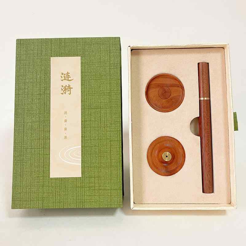 線香立て 木製 波紋デザイン 酸枝木 黄銅製 手作り 携帯用 お香立て 中華風 インテリア おしゃれな工芸品 ギフト プレゼント 瞑想 リラックス