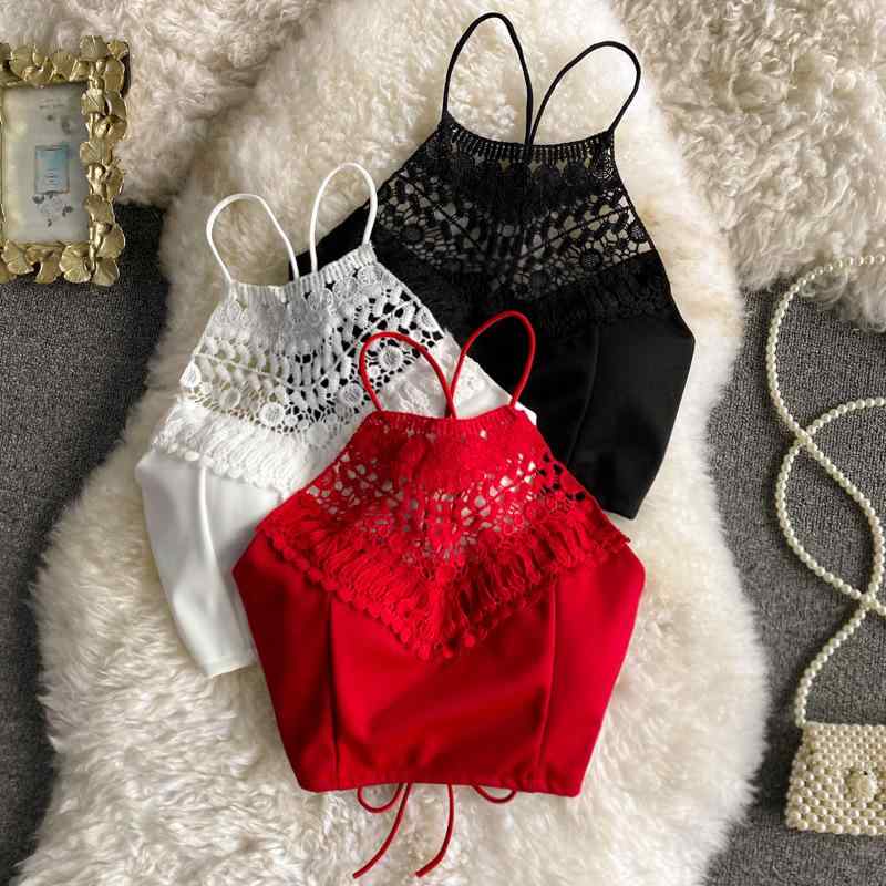 キャミソール レディース ホルターネック バックオープン レース切り替え ショート丈 クロップド丈 リゾート エレガント 上品 セクシー スリムフィット ストレッチ シアー ブラトップ(4)