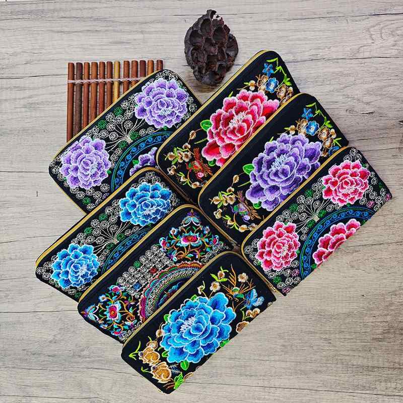 財布 レディース 刺繡 民族風 ファスナー ウォレット 女性用 クラッチバッグ ポリエステル素材 エスニ..
