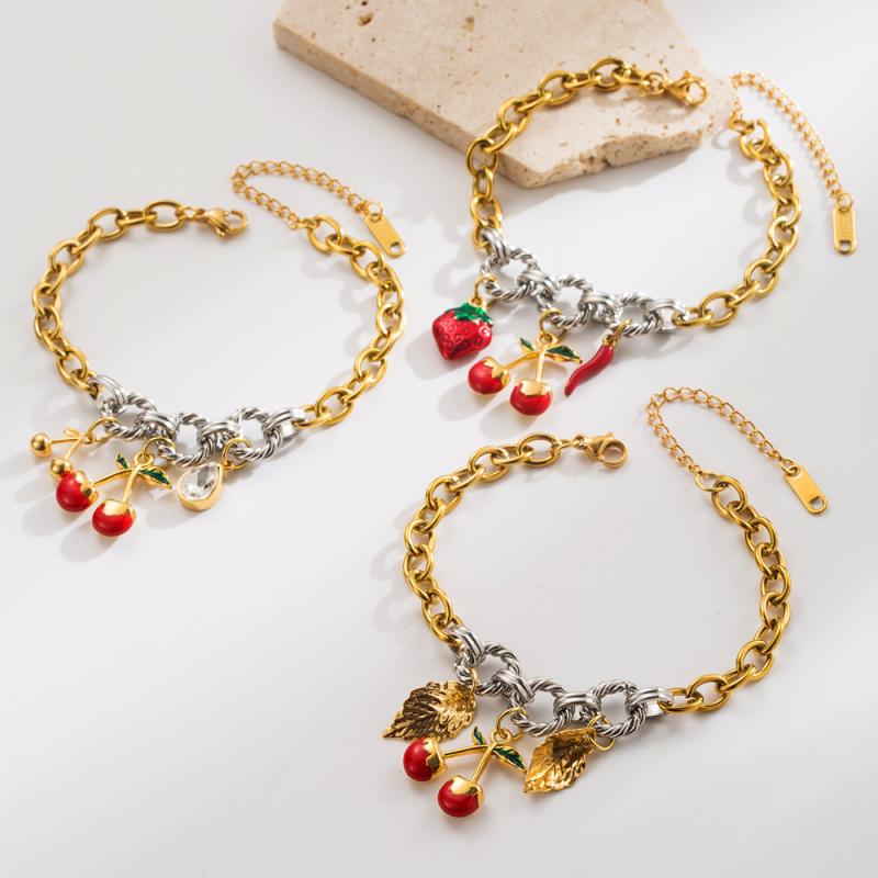 ブレスレット レディース チタン鋼製 電気メッキ加工 高級感 エレガント シンプル フルーツモチーフ サ..