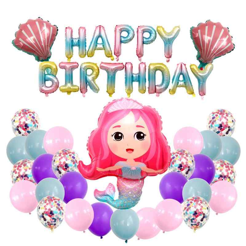 バルーン かわいい 女の子 子供 誕生日 パーティーデコレーション マーメイド プリンセス クラウン アルミバルーン セット グラデーション文字 背景布