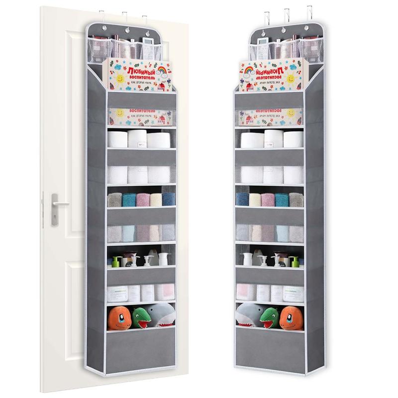 ウォールポケット 不織布製 5段 ドア掛け 壁掛け フタ付き 目隠し 多機能 小物収納 整理 グレー 北欧風 下着 雑誌 衣類 文房具 多用途 クローゼット 寝室 リビング 玄関 収納