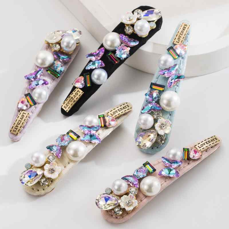 バレッタ レディース キラキラ ラインストーン フラワー 蝶 ハート アルファベットモチーフ 合金製 精..