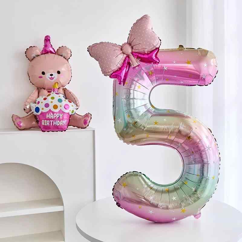 バルーン キッズ 子供用 誕生日 バースデー パーティー デコレーション 数字 ナンバー グラデーション レインボー カラフル スター リボン 飾り付け アルミ...