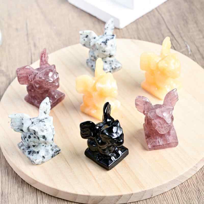 置物 天然水晶 飛猫 彫刻 多素材 ストロベリークォーツ オブシディアン キウイストーン イエローカルサイト ミニチュア フィギュア 約5cmサイズ DIY インテリア モダン シンプル ギフト プレゼント