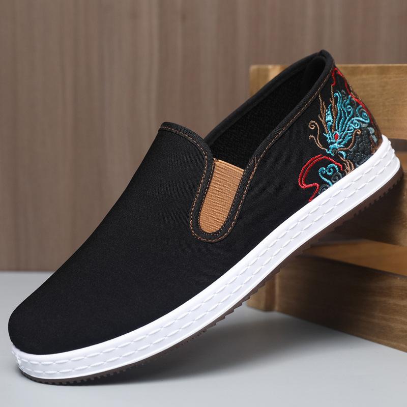 シューズ メンズ 通気性 柔らかな履き心地 中国風 刺繍 スリッポン カジュアル ウォーキング 通勤 オフィス 春夏秋 メッシュ素材 ローヒール
