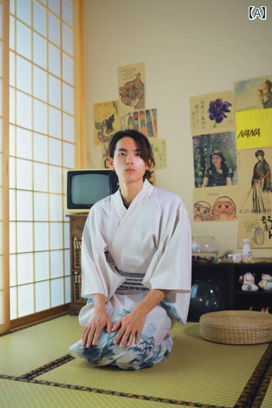 和服 メンズ 伝統的 フォーマル シワになりにくい ノーアイロン 四季対応 水墨画 松と舟柄 ポリエステル素材 旅行用