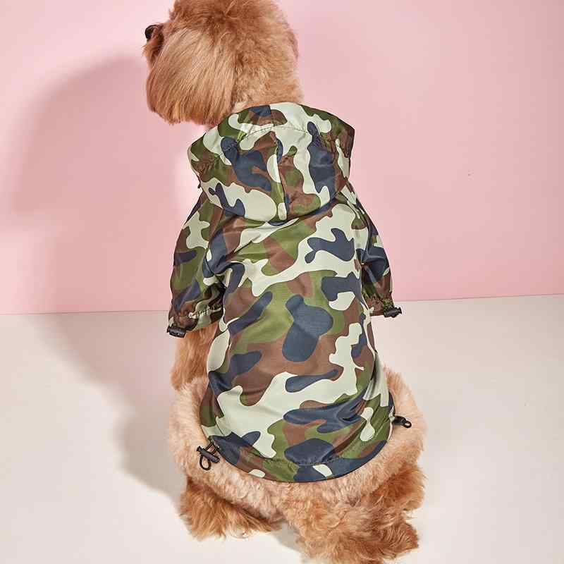 犬服 反射材付き オールシーズン レインコート 迷彩柄 小型犬 中型犬 大型犬 ポメラニアン コーギー ポリエステル素材 カジュアル ドッグウェア 雨対策 散歩用