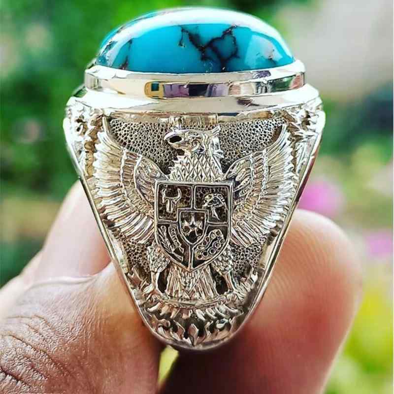 指輪 メンズ 双頭の鷲 ターコイズ レトロ 欧米スタイル 個性的 存在感抜群 環境配慮型 合金 電気メッキ加工 アニマルモチーフ ファッションアクセサリー